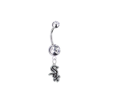 Chicago White Sox Silver Clear Swarovski Belly Button Navel Ring - Customize Gem Colors
