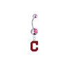 Cleveland Indians C Logo Silver Pink Swarovski Belly Button Navel Ring - Customize Gem Colors