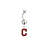 Cleveland Indians C Logo Silver Auora Borealis Swarovski Belly Button Navel Ring - Customize Gem Colors