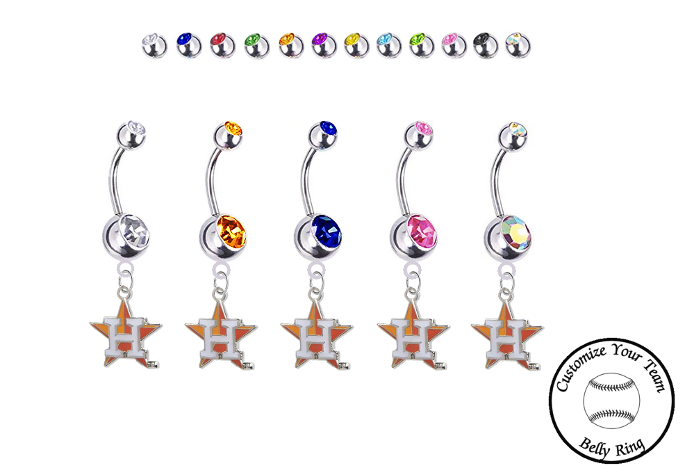 Houston Astros Style 2 Silver Swarovski Belly Button Navel Ring - Customize Gem Colors