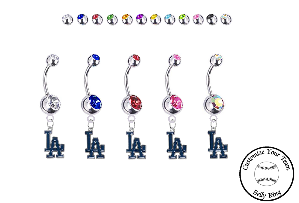 Los Angeles Dodgers Silver Swarovski Belly Button Navel Ring - Customize Gem Colors