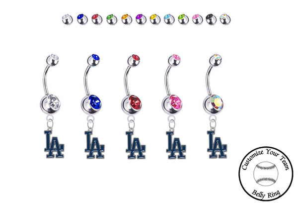 Los Angeles Dodgers Silver Swarovski Belly Button Navel Ring - Customize Gem Colors