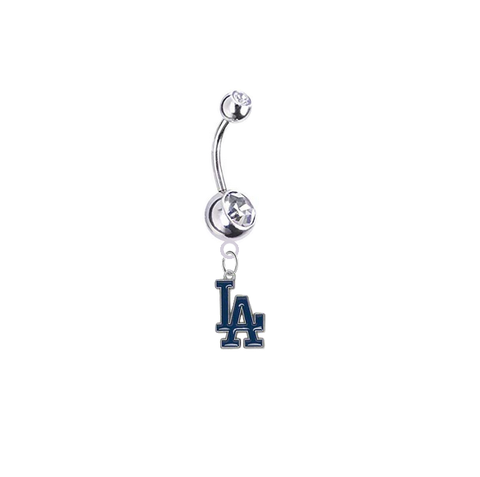 Los Angeles Dodgers Silver Clear Swarovski Belly Button Navel Ring - Customize Gem Colors