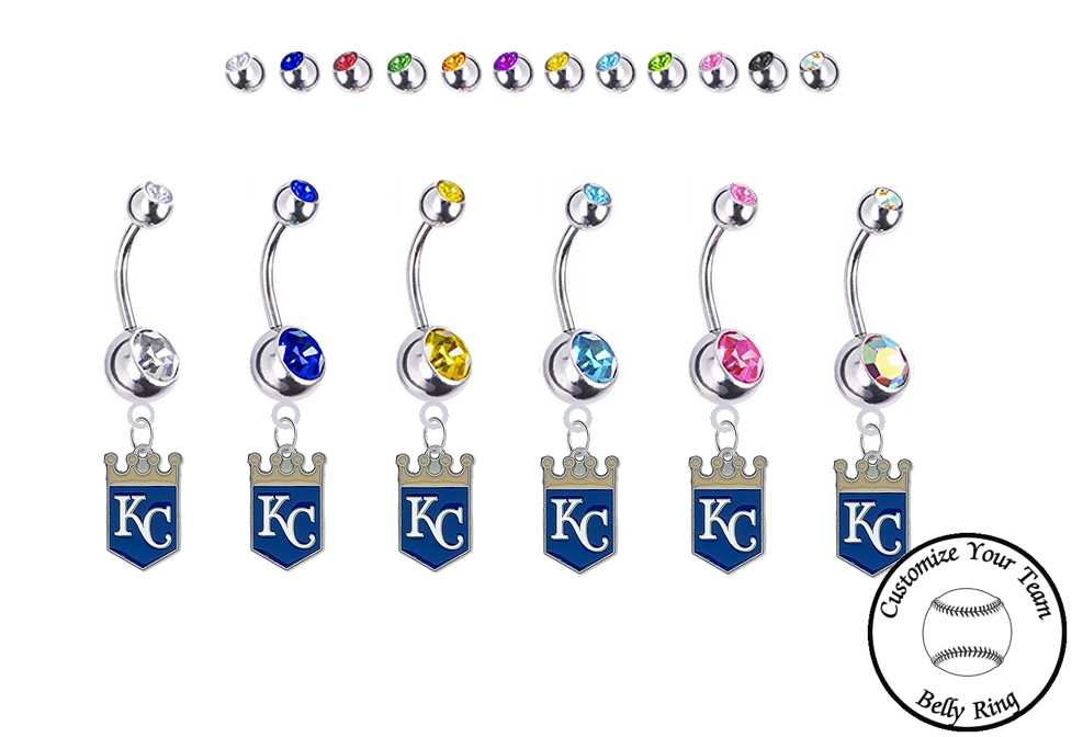 Kansas City Royals Silver Swarovski Belly Button Navel Ring - Customize Gem Colors