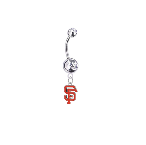 San Francisco Giants Silver CLear Swarovski Belly Button Navel Ring - Customize Gem Colors
