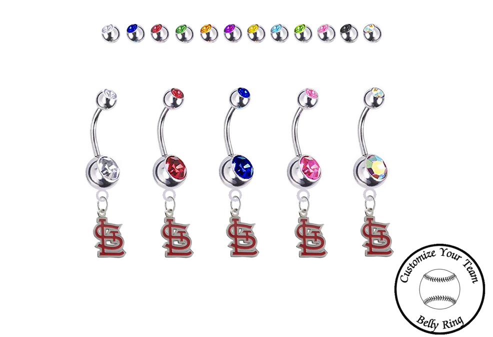 St Louis Cardinals Style 2 Silver Swarovski Belly Button Navel Ring - Customize Gem Colors