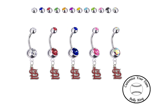 St Louis Cardinals Style 2 Silver Swarovski Belly Button Navel Ring - Customize Gem Colors