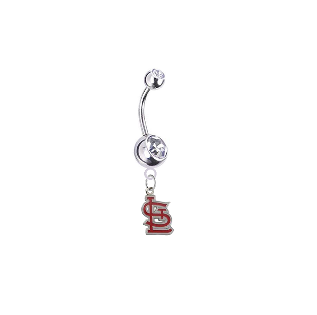 St Louis Cardinals Style 2 Silver Clear Swarovski Belly Button Navel Ring - Customize Gem Colors