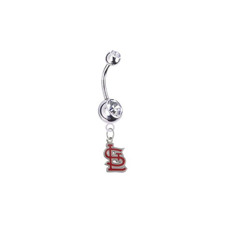 St Louis Cardinals Style 2 Silver Clear Swarovski Belly Button Navel Ring - Customize Gem Colors