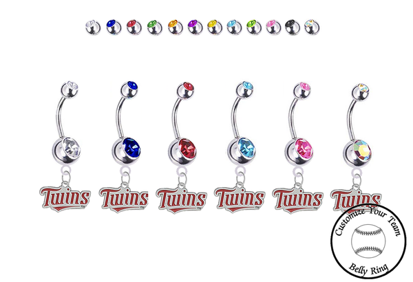 Minnesota Twins Silver Swarovski Belly Button Navel Ring - Customize Gem Colors