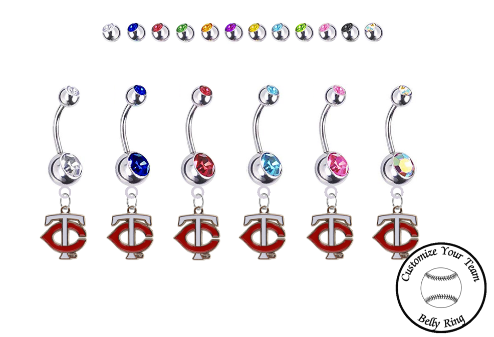 Minnesota Twins Style 2 Silver Swarovski Belly Button Navel Ring - Customize Gem Colors