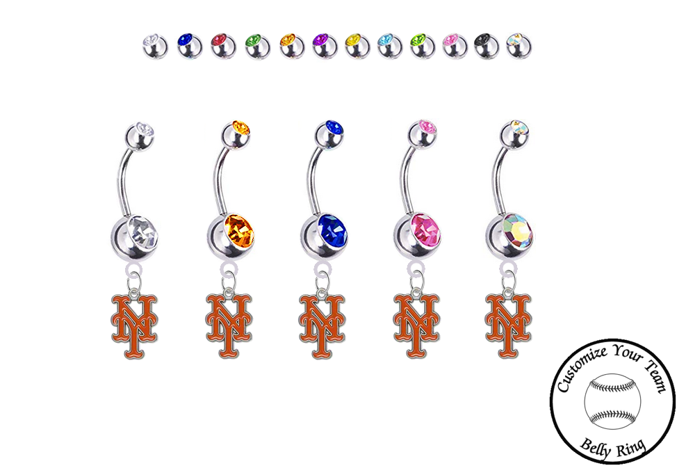 New York Mets Silver Swarovski Belly Button Navel Ring - Customize Gem Colors