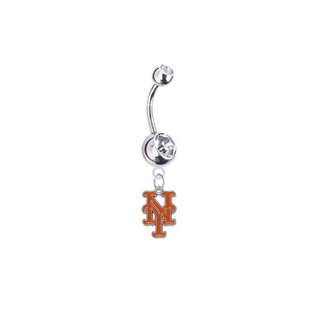New York Mets Silver Clear Swarovski Belly Button Navel Ring - Customize Gem Colors