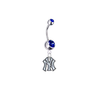 New York Yankees Silver Blue Swarovski Belly Button Navel Ring - Customize Gem Colors