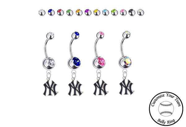 New York Yankees Style 2 Silver Swarovski Belly Button Navel Ring - Customize Gem Colors