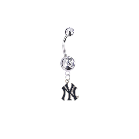 New York Yankees Style 2 Silver Clear Swarovski Belly Button Navel Ring - Customize Gem Colors