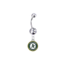 Oakland Athletics Silver Clear Swarovski Belly Button Navel Ring - Customize Gem Colors