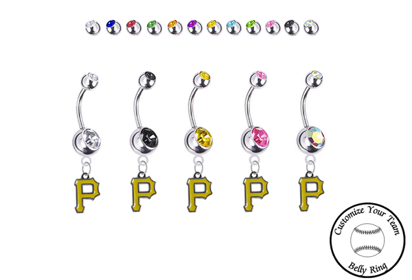 Pittsburgh Pirates Silver Swarovski Belly Button Navel Ring - Customize Gem Colors