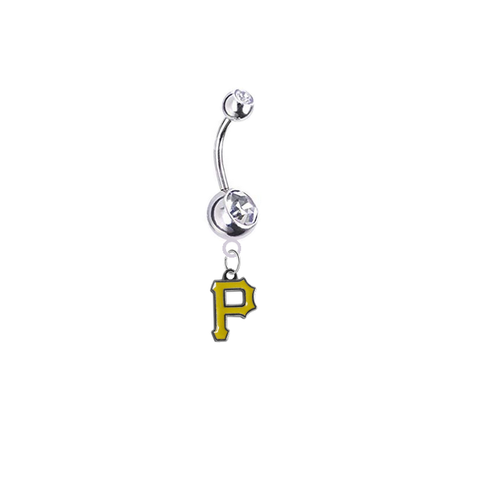 Pittsburgh Pirates Silver Clear Swarovski Belly Button Navel Ring - Customize Gem Colors