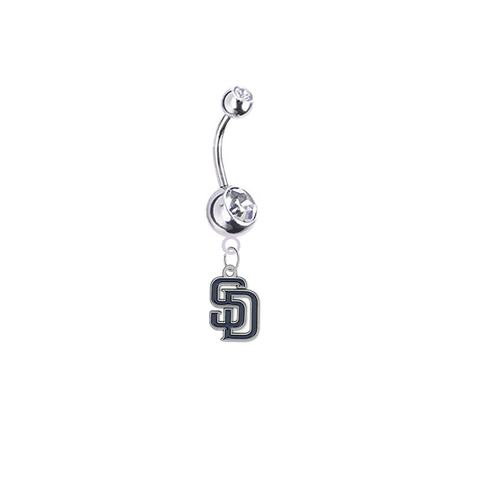 San Diego Padres Silver Clear Swarovski Belly Button Navel Ring - Customize Gem Colors