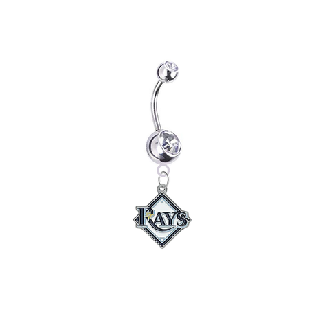 Tampa Bay Rays Silver Clear Swarovski Belly Button Navel Ring - Customize Gem Colors