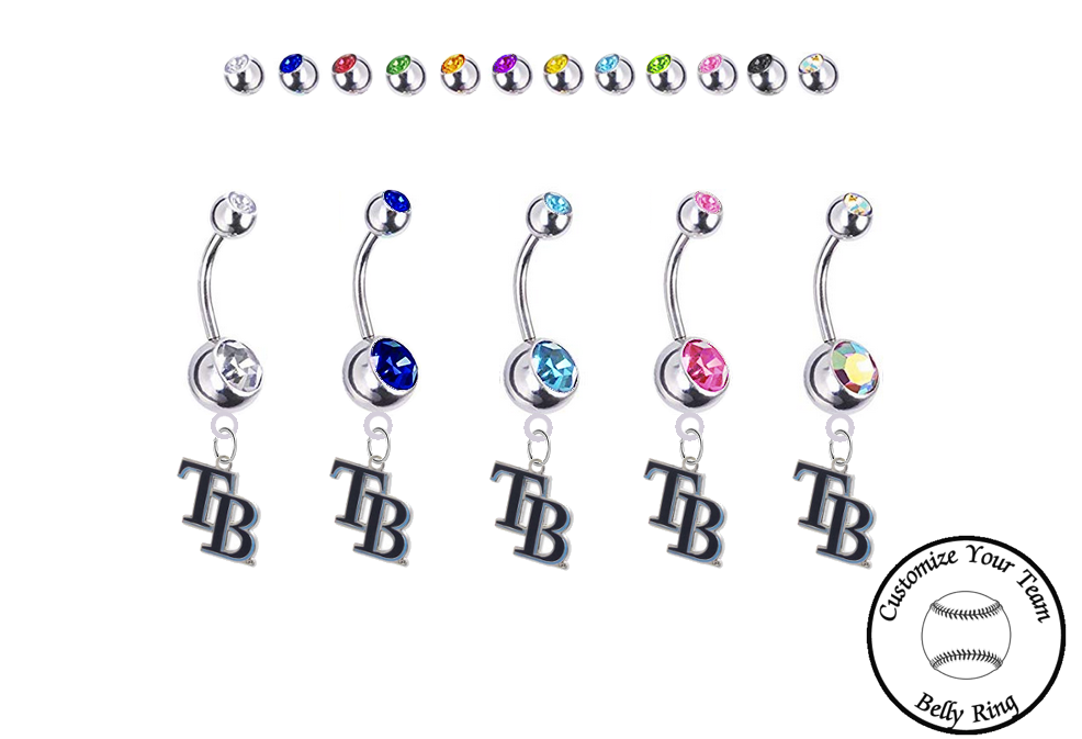 Tampa Bay Rays Style 2 Silver Swarovski Belly Button Navel Ring - Customize Gem Colors