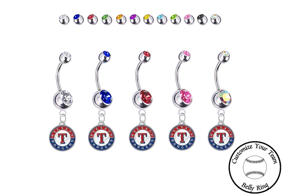 Texas Rangers Silver Swarovski Belly Button Navel Ring - Customize Gem Colors