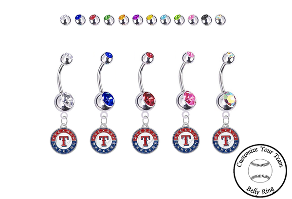 Texas Rangers Silver Swarovski Belly Button Navel Ring - Customize Gem Colors