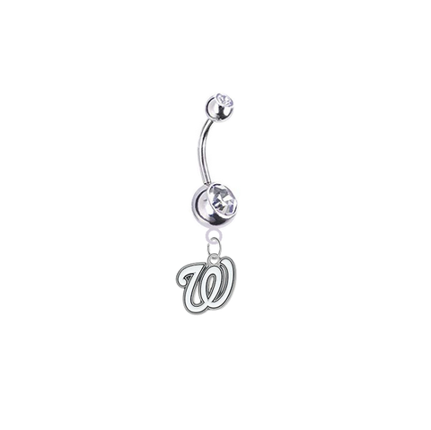 Washington Nationals Silver Clear Swarovski Belly Button Navel Ring - Customize Gem Colors