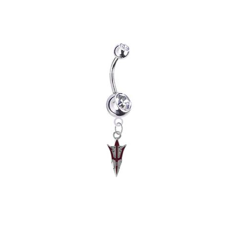 Arizona State Sun Devils Style 2 Silver Clear Swarovski Belly Button Navel Ring - Customize Gem Colors