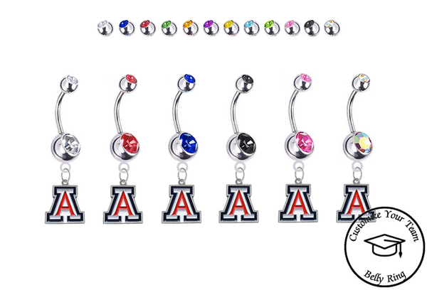 Arizona Wildcats Silver Swarovski Belly Button Navel Ring - Customize Gem Colors