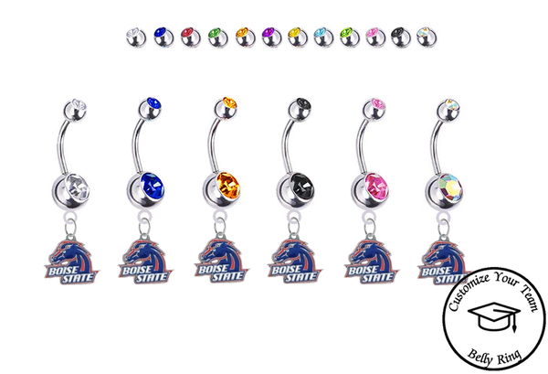 Boise State Broncos Silver Swarovski Belly Button Navel Ring - Customize Gem Colors