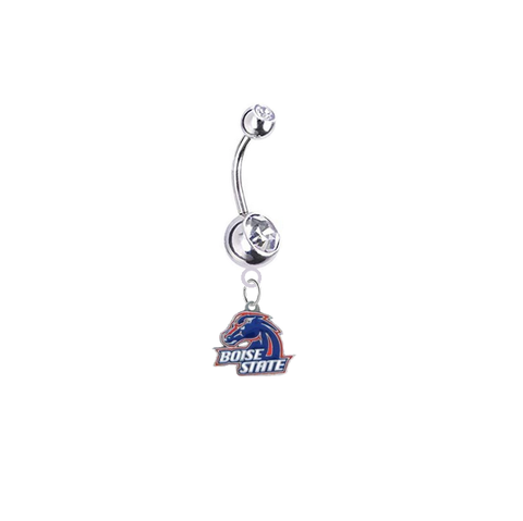 Boise State Broncos Silver Swarovski Clear Belly Button Navel Ring - Customize Gem Colors