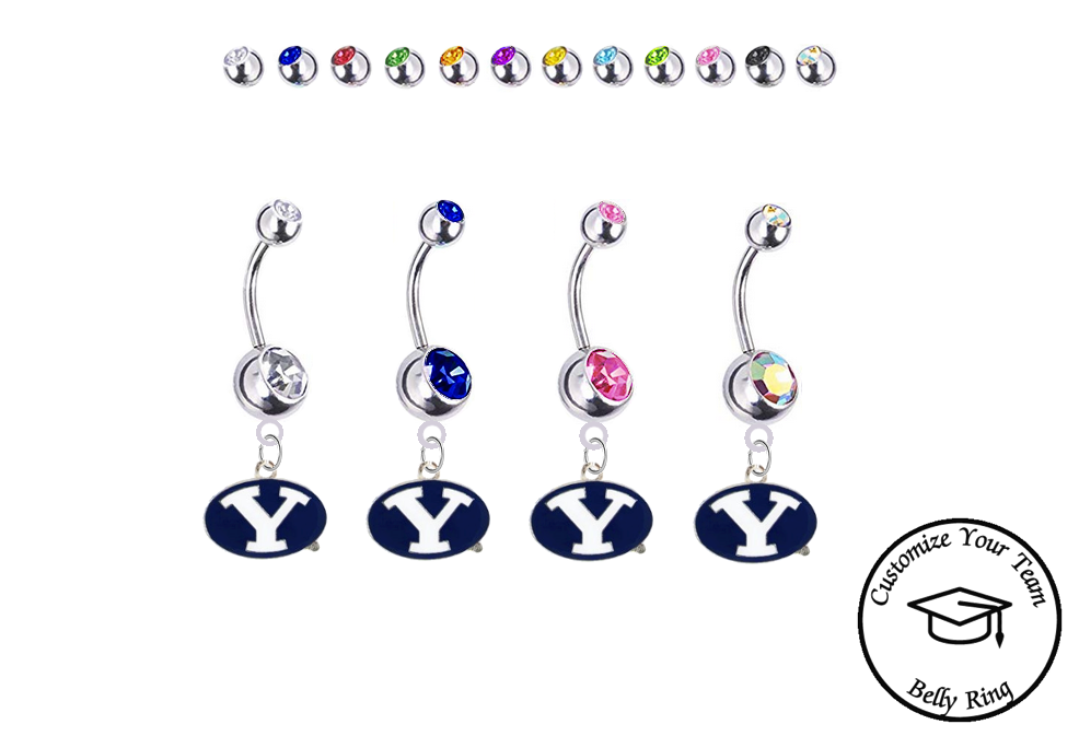 Brigham Young BYU Cougars Silver Swarovski Belly Button Navel Ring - Customize Gem Colors