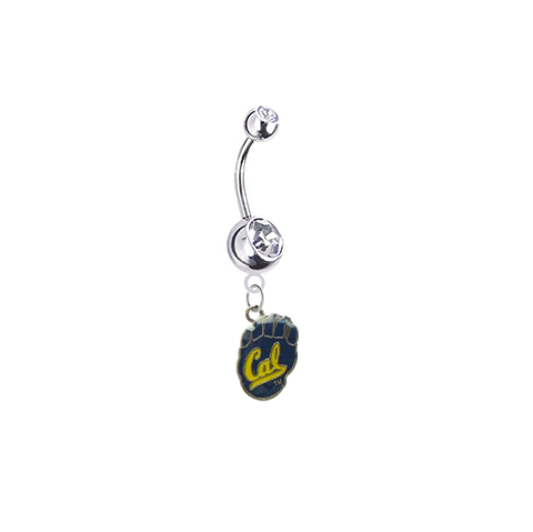 California Cal Golden Bears Silver Clear Swarovski Belly Button Navel Ring - Customize Gem Colors