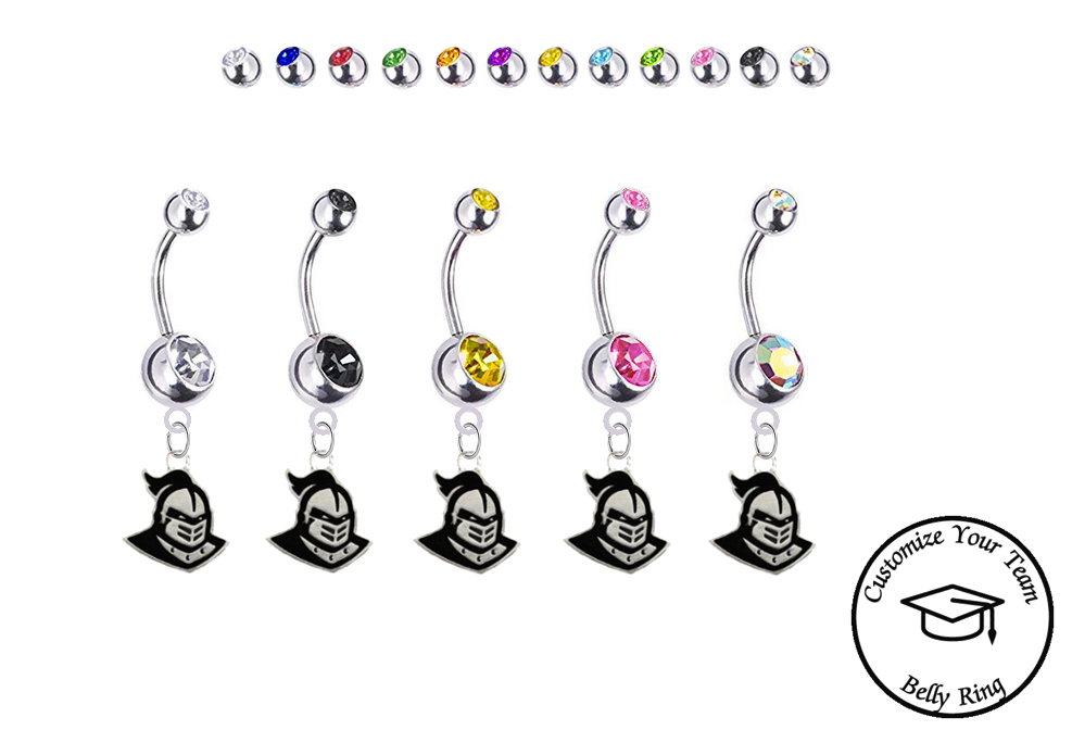 Central Florida Knights Silver Swarovski Belly Button Navel Ring - Customize Gem Colors