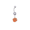 Clemson Tigers Silver Clear Swarovski Belly Button Navel Ring - Customize Gem Colors