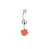 Clemson Tigers Silver Auora Borealis Swarovski Belly Button Navel Ring - Customize Gem Colors