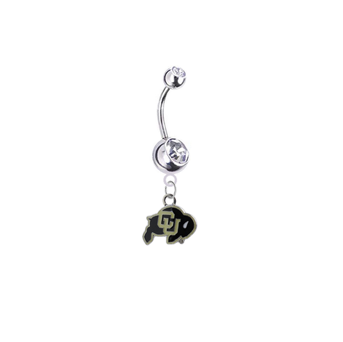 Colorado Buffaloes Silver Clear Swarovski Belly Button Navel Ring - Customize Gem Colors