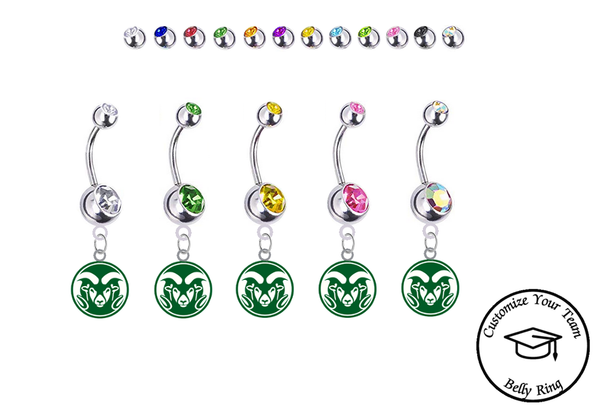 Colorado State Rams Silver Swarovski Belly Button Navel Ring - Customize Gem Colors