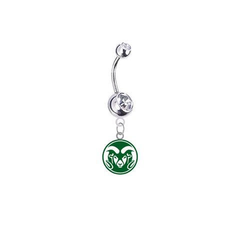 Colorado State Rams Silver Clear Swarovski Belly Button Navel Ring - Customize Gem Colors