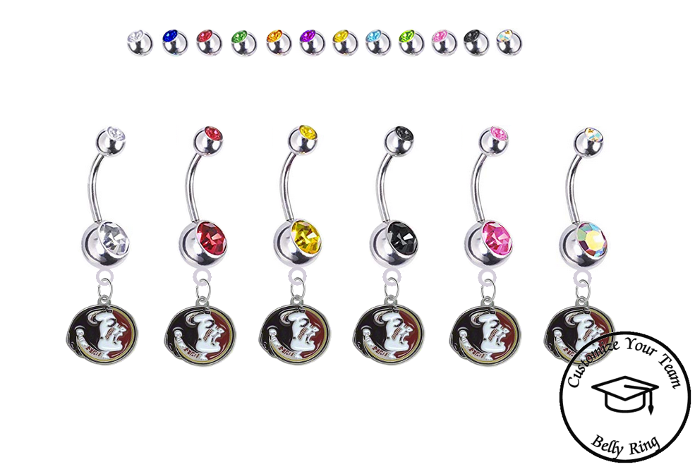 Florida State Seminoles Silver Swarovski Belly Button Navel Ring - Customize Gem Colors