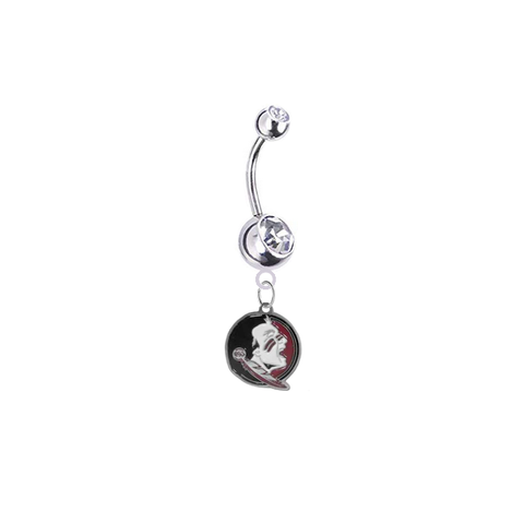 Florida State Seminoles New Logo Silver Clear Swarovski Belly Button Navel Ring - Customize Gem Colors