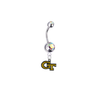 Georgia Tech Yellow Jackets Silver Auora Borealis Swarovski Belly Button Navel Ring - Customize Gem Colors