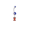 Illinois Fighting Illini Silver Blue Swarovski Belly Button Navel Ring - Customize Gem Colors