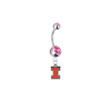 Illinois Fighting Illini Silver Pink Swarovski Belly Button Navel Ring - Customize Gem Colors