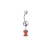 Illinois Fighting Illini Silver Auora Borealis Swarovski Belly Button Navel Ring - Customize Gem Colors