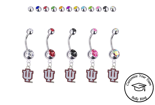 Indiana Hoosiers Silver Swarovski Belly Button Navel Ring - Customize Gem Colors