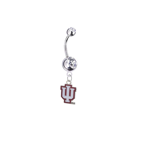 Indiana Hoosiers Silver Clear Swarovski Belly Button Navel Ring - Customize Gem Colors