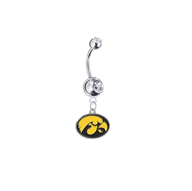 Iowa Hawkeyes Silver Clear Swarovski Belly Button Navel Ring - Customize Gem Colors